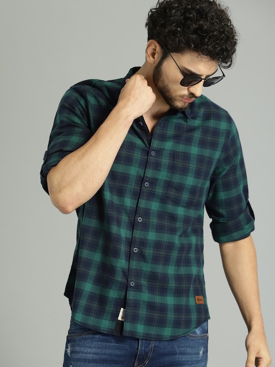 Roadster - Men Green & Navy Blue Checked Casual Sustainable Shirt