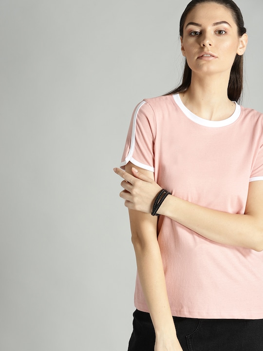 Roadster - The Lifestyle Co Women Dusty Pink Petal Sleeved Cotton T-shirt