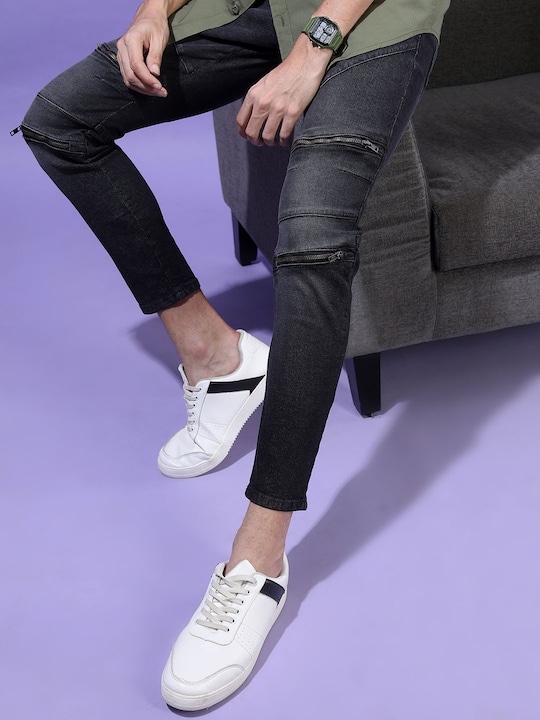 LOCOMOTIVE - Men Black Tapered Fit Mid-Rise Clean Look Stretchable Jeans