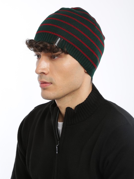 Roadster - The Lifestyle Co Unisex Green & Red Striped Beanie