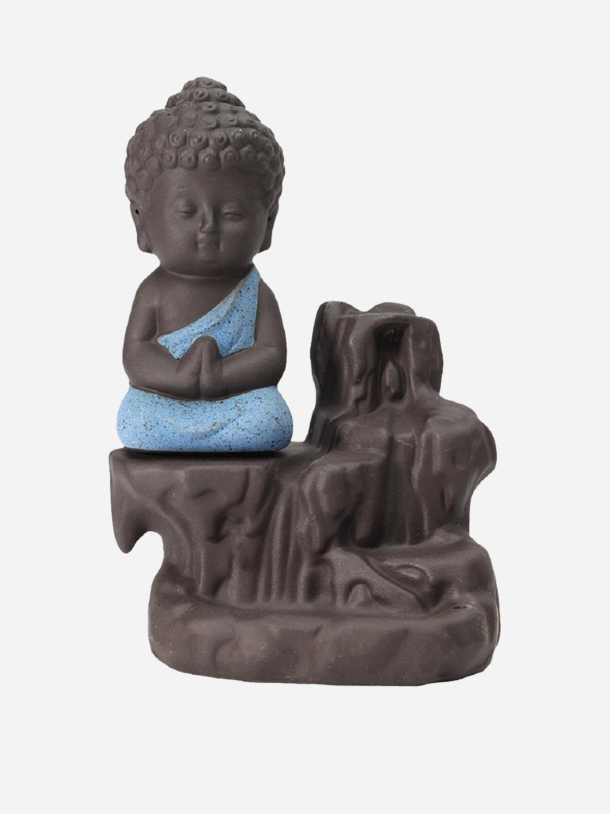 Firangi Yarn - Blue & Brown Ceramic Lord Buddha Incense Holder With Backflow Smoke