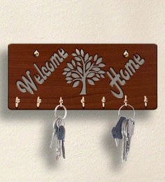 Brown Welcome Home Wooden 7 Hooks Key Holder