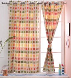 Check Pattern Multi Color Cotton Curtain Window Curtain  45.5"X62"