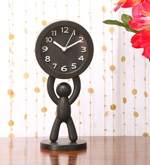 Black Plastic Analog Table Clock by @Home