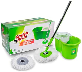 Scotch-Brite 2-in-1 Bucket Spin Mop (Green;2 Refills)