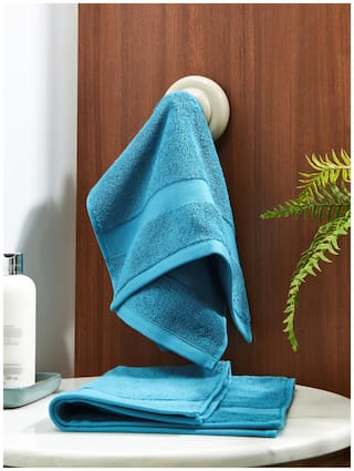 D'Decor Live Beautiful 500 GSM Cotton Hand towel ( 2 pieces , Turquoise )