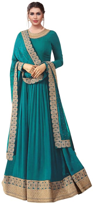 Ethnic Yard Faux Georgette Firoji Anarkali Semi-Stitched Salwar Suit With Dupatta