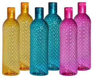 Antic Plastic Assorted Water Bottle ( 1000 ml , Set of 6 )