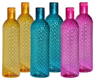 Antic Plastic Assorted Water Bottle ( 1000 ml , Set of 6 )