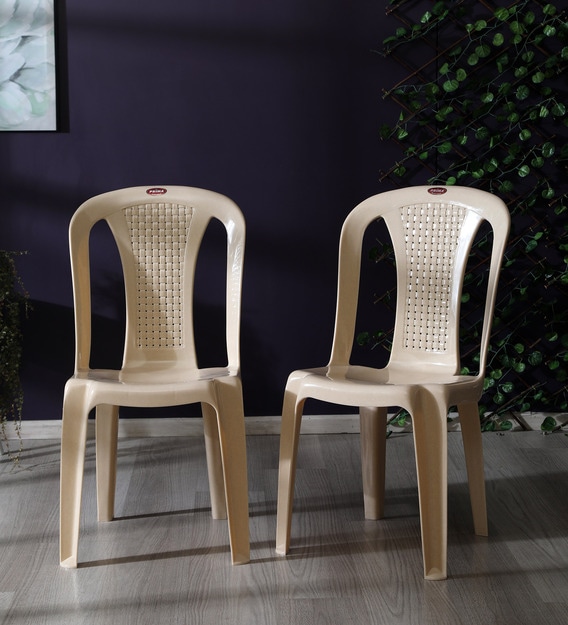 Plastic Chair (Set of 2) in Marble Beige Colour