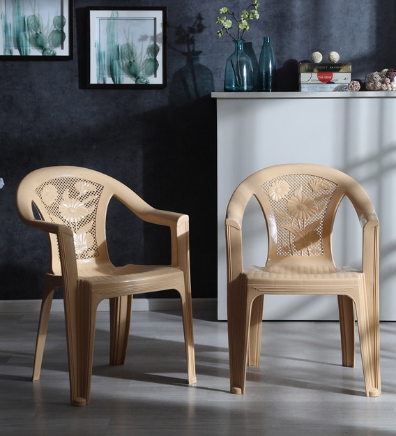 Plastic Chair (Set of 2) in Beige Colour