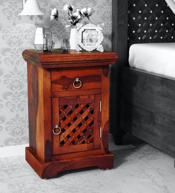 Krisa Solid Wood Bedside Cabinet In Honey Oak Finish