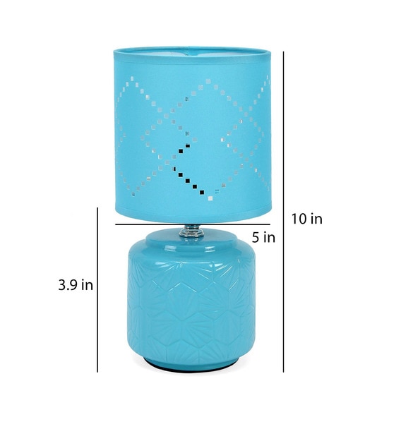 Lumia Blue Fabric Shade Table Lamp with Blue Base