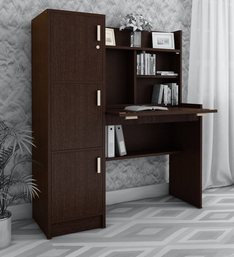 Omura Hutch Table With Cabinets In Dark Brown Finish