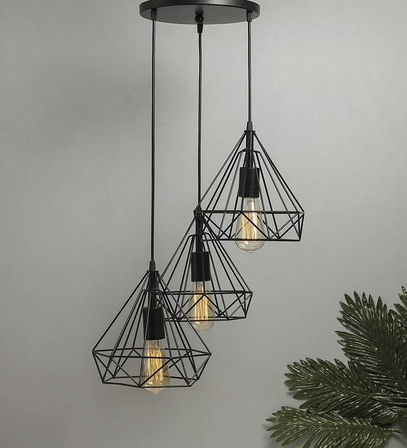 Black Metal 3 Light Cluster Hanging Light