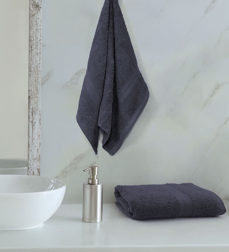 Blue Solid Cotton 500 GSM Hand Towel Set of 2