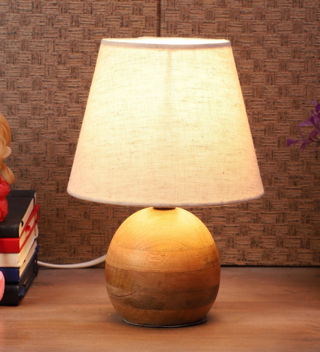 Triad Off White Fabric Shade Night Lamp With Metal Base, By Sapphire