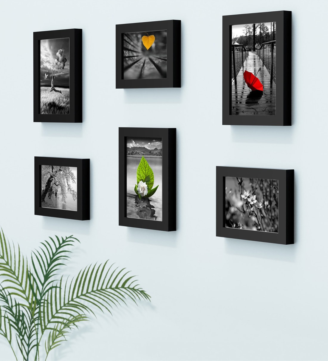 Black Engineered Wood (Set Of 6) Collage Photo Frames, By Random
