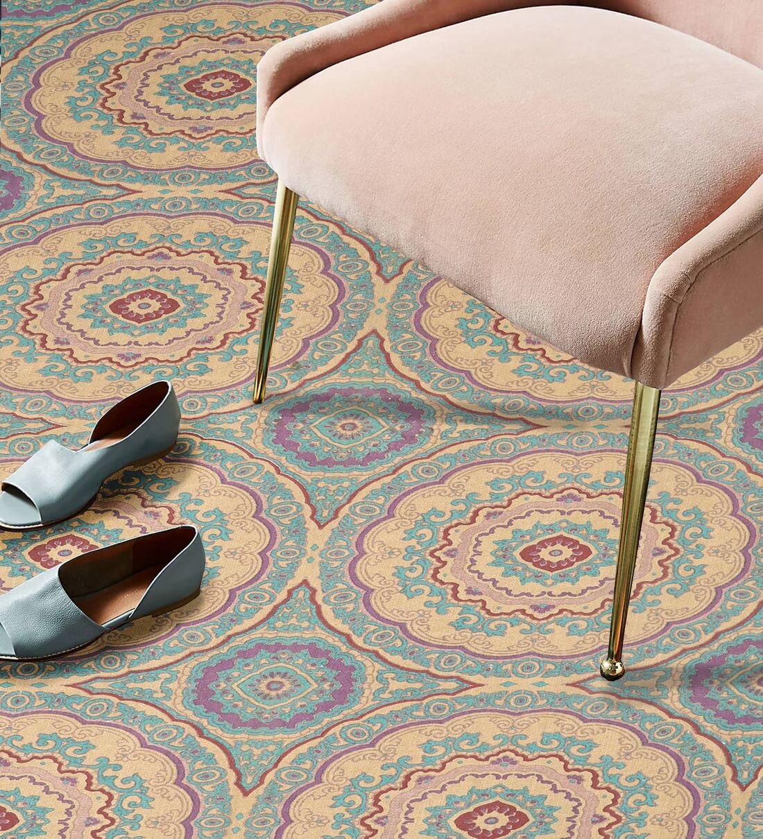 Multicolor Traditional Cotton Mandala Art Print 3 ft x 6 ft Hand Woven Dhurries, By Art India