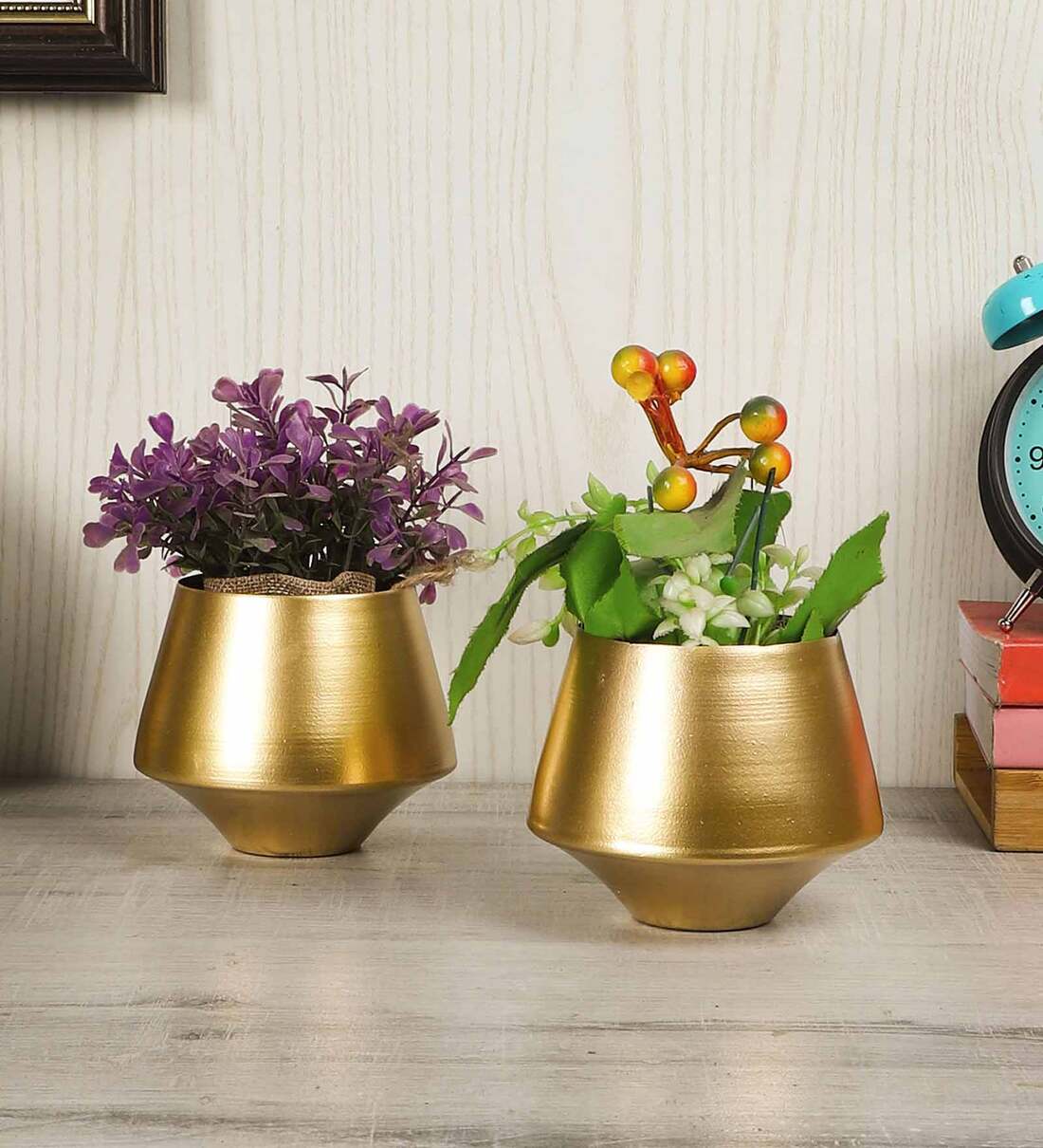 Gold Iron Wine Glass Shape Desk Pot Planter, Set Of 2, By Amaya Decors