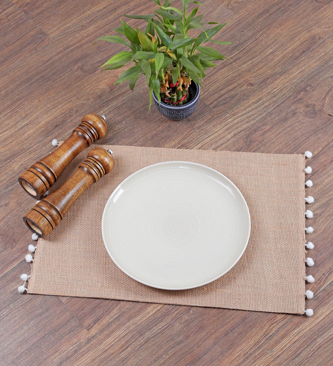 Cleo (19x13) Beige & White Canvas (Set of 2) Placemats, By My gift booth