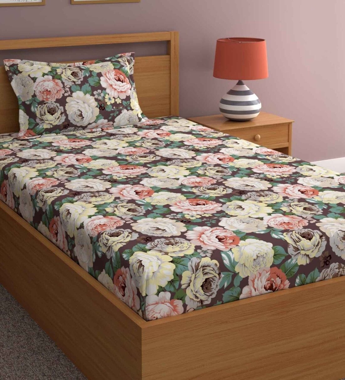 Multicolor Floral 210 TC Microfiber Single Bed Sized Bed Sheets With 1 Pillow Cover, By Chhavi India
