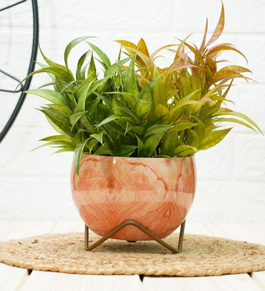 Metal Planter MarblePink Print with stand , By Gold Dust