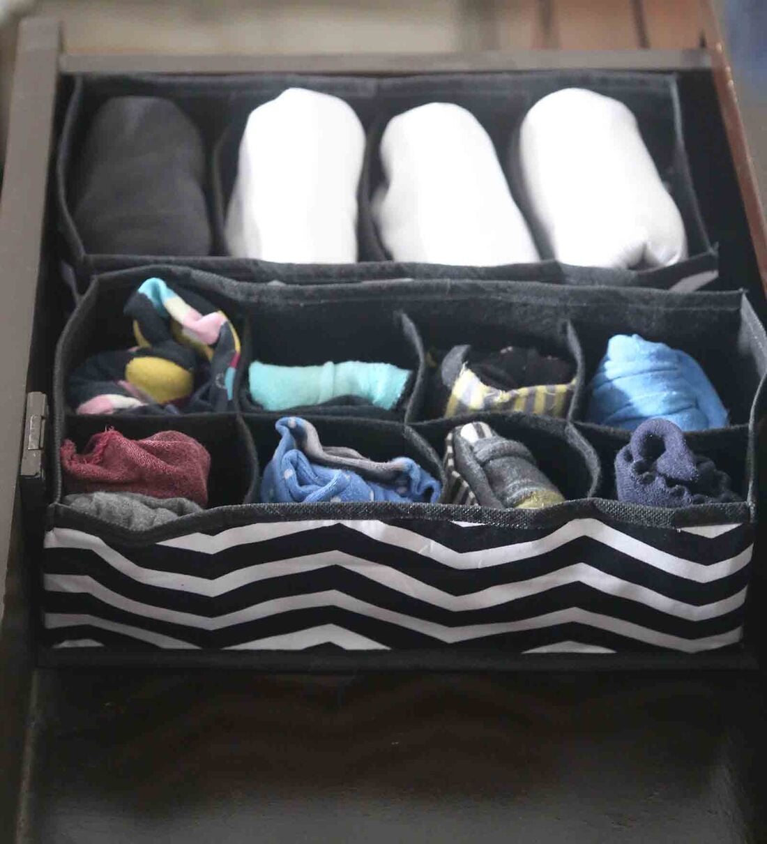 Black Polyester Foldable Chevron Drawer Organiser (Set of 2), By My gift booth