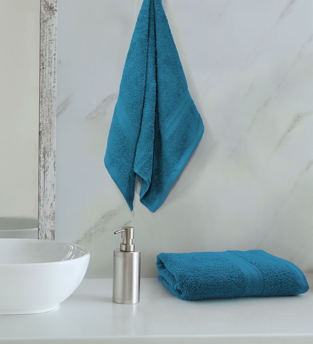 Teal Solid Cotton 500 GSM Hand Towel Set of 2, By Sassoon fab