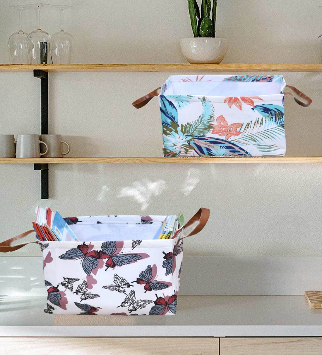 Multicolor Floral Polyester  Foldable Cloth Organiser Set Of 2, By My gift booth