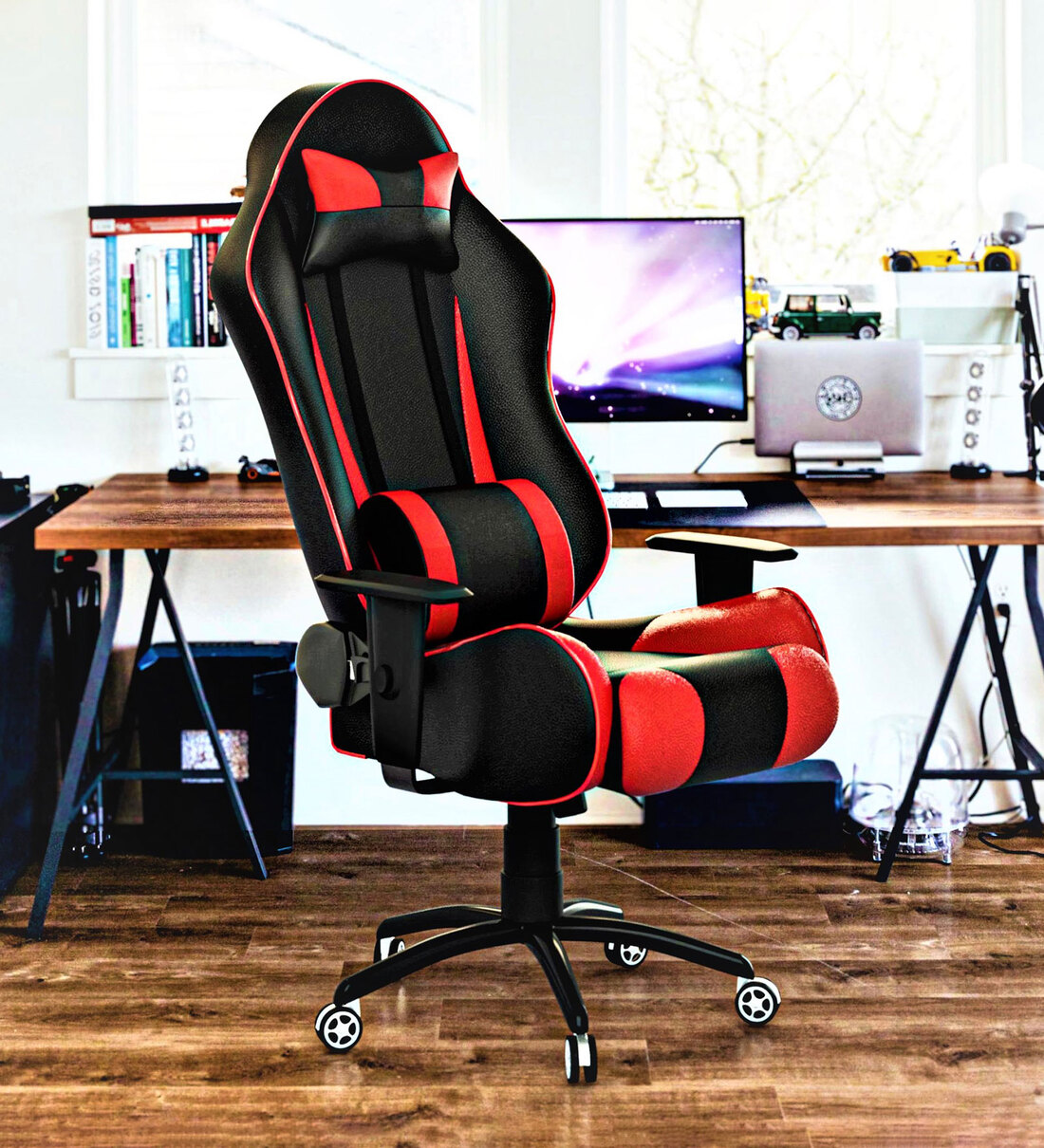 Gold Leatherette Gaming Chair in Red & Black Colour, By ASE Gaming