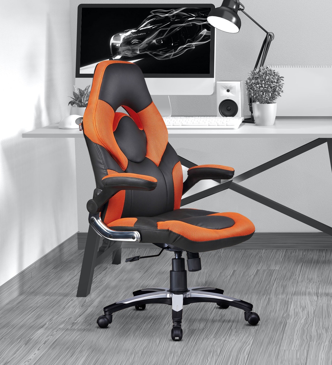 Elegant Leatherette Gaming Chair in Orange Colour, By Adiko Systems