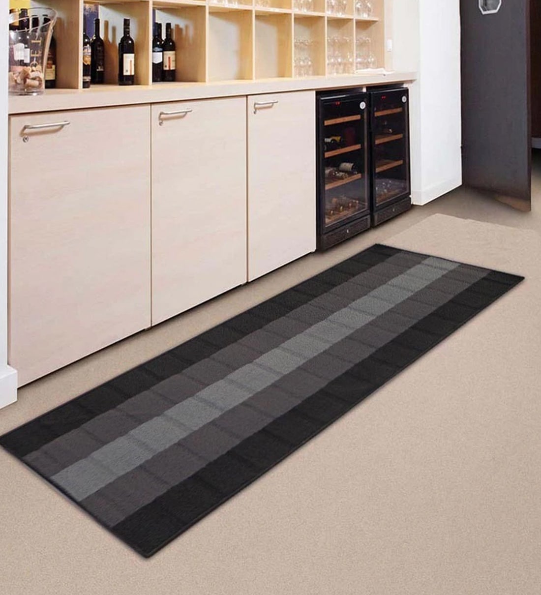 Grey Nylon 22 x 55 Inches Machine Made Floor Runner, By Status