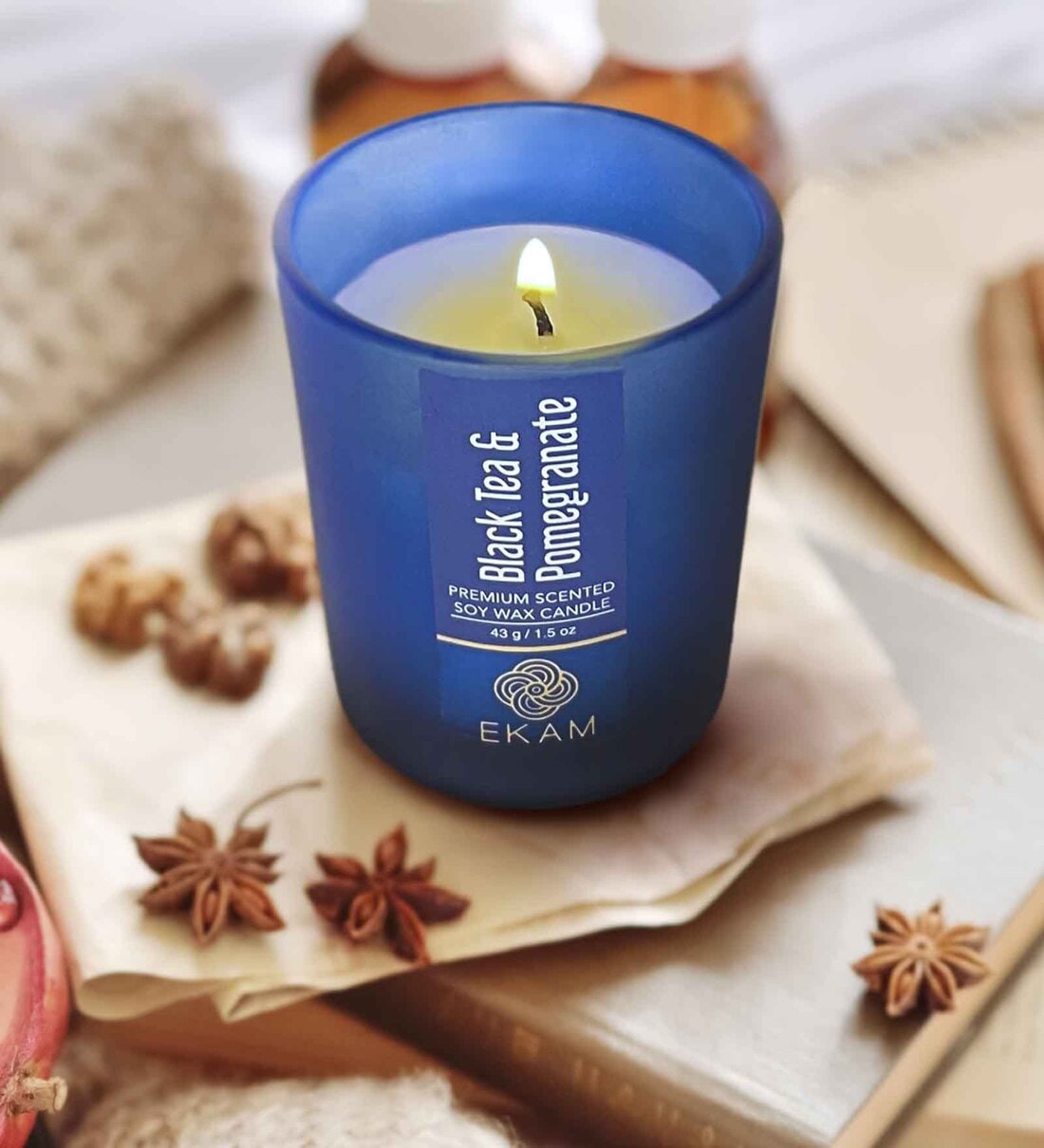 Black Tea & Pomegranate Shot Glass Soy Wax Scented Candle, By EKAM