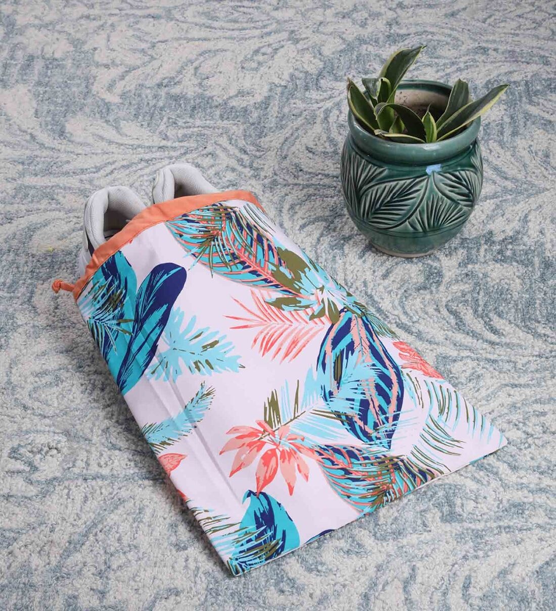 White & Orange Cotton Foldable Set Of 2 Shoe Organizers, By My gift booth