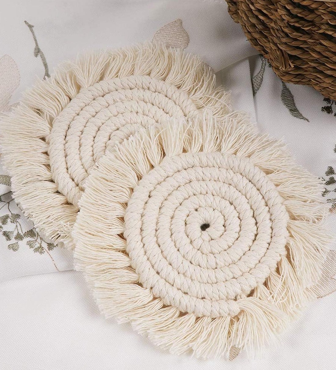 Premium Handmade Off White Macrame (Set of 2) Table Coaster, By Kaahira