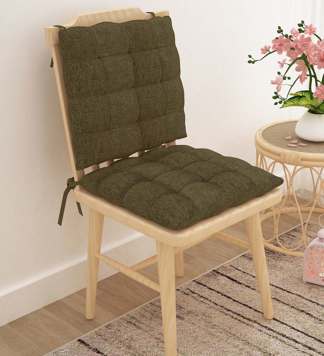 Olive Solid Jute 14x14 Inches Chair Pads (Set of 2), By Story@Home