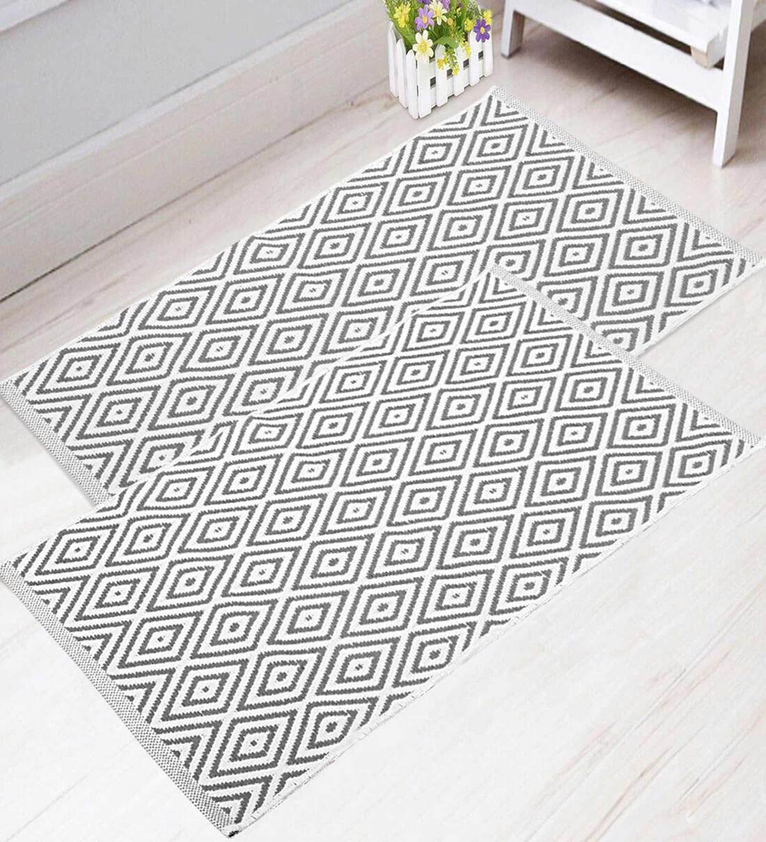 Grey Cotton 2 ft x 3 ft Hand Woven Dhurrie, By Saral Home