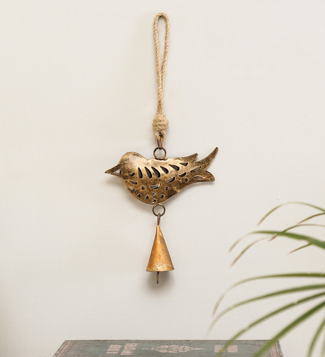Yellow Brass Sparrow Bird Hanging Bell, By Craft Tree