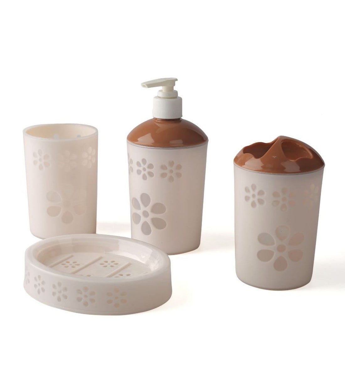 Premium Brown Polypropylene Set of 4 Bath Accessories Set, By Regalo