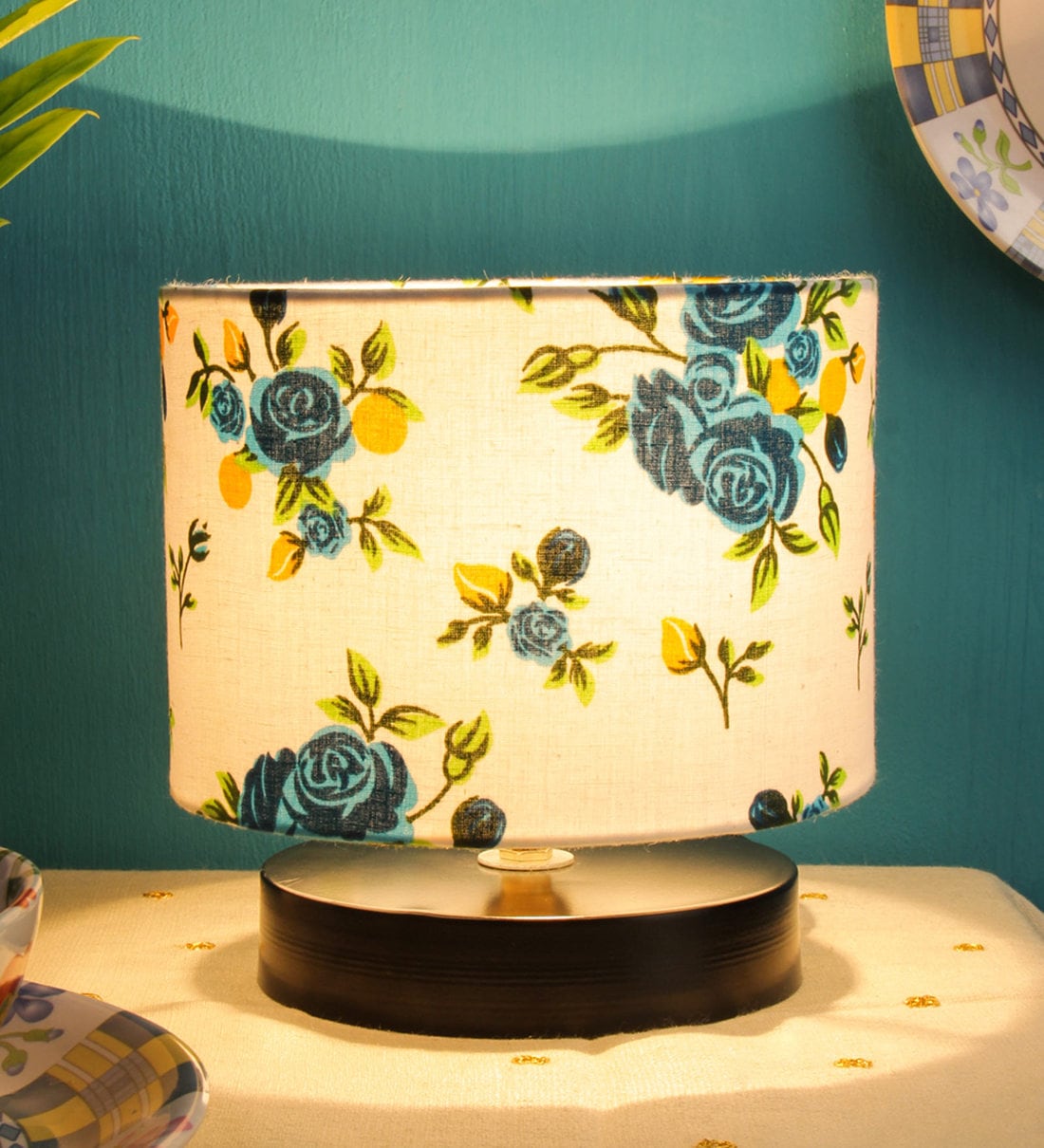 Drum Designer Multicolour Cotton Shade Table Lamp With Black Base, By New Era