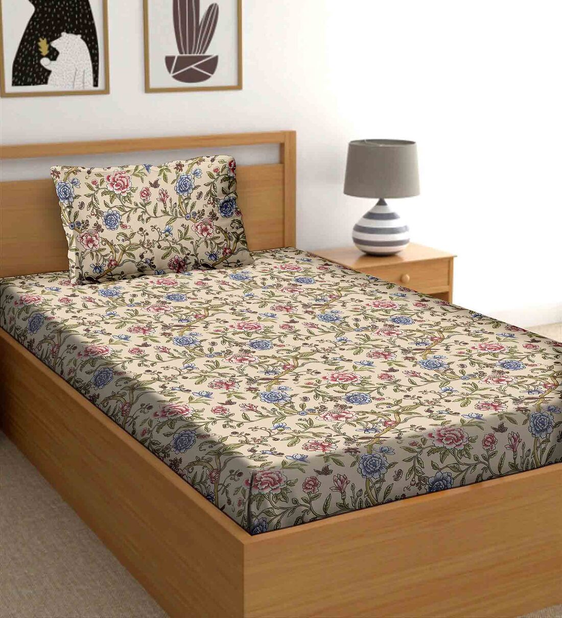 Multicolor Floral 150 TC Microfiber Single Bedsheet With 1 Pillow Cover Rediant Collection, By Bella Casa