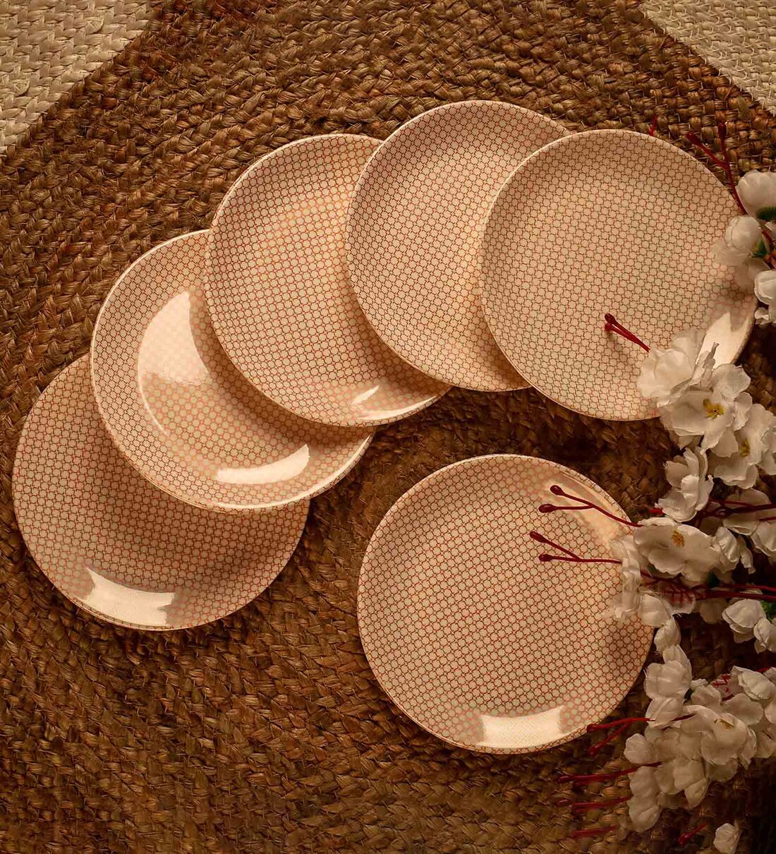 Abstract Print 7 Inch Brown Melamine (Set of 6) Quarter Plate, By Cdi