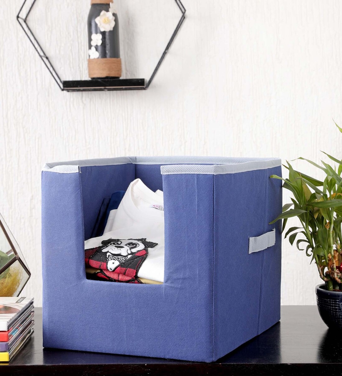 Blue Plain Solid Polypropylene  Foldable Cloth Organiser, By My gift booth