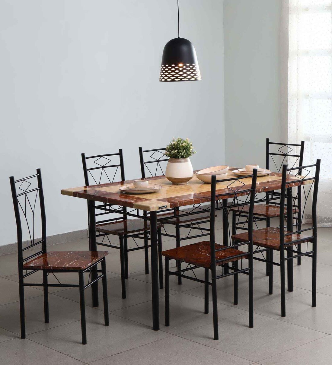 Stratus Metal 6 Seater Dining Set in Marble Finish, By Nilkamal