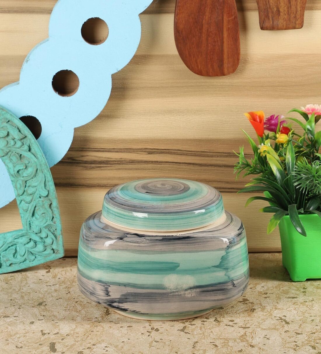 500 ML Ceramic Condiment Jar in Green, By Cdi