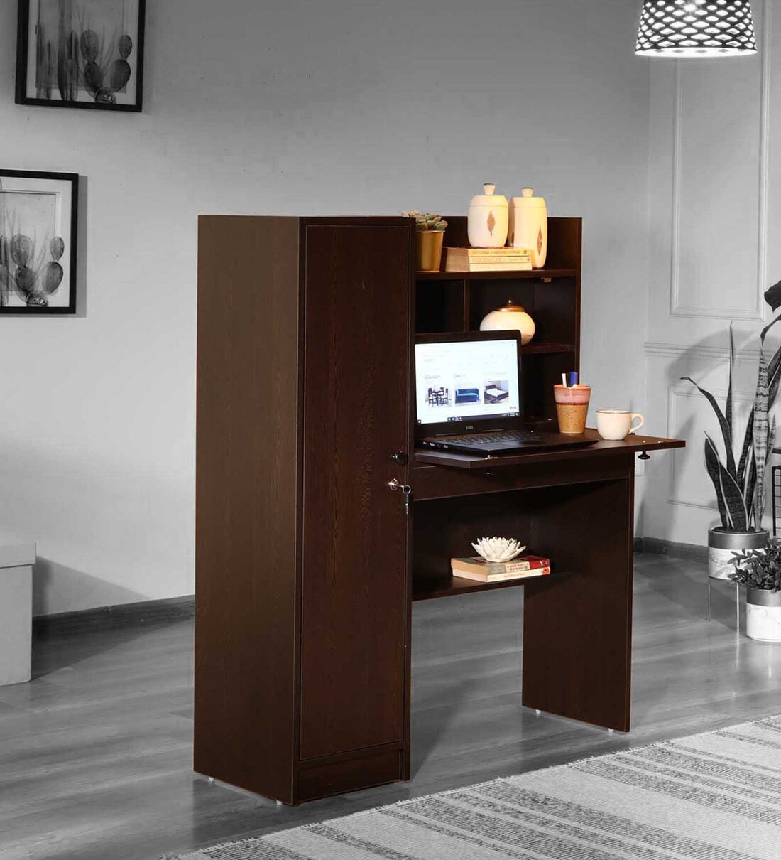 Venys Hutch Desk in Wenge Finish, By Valuewud from Pepperfry