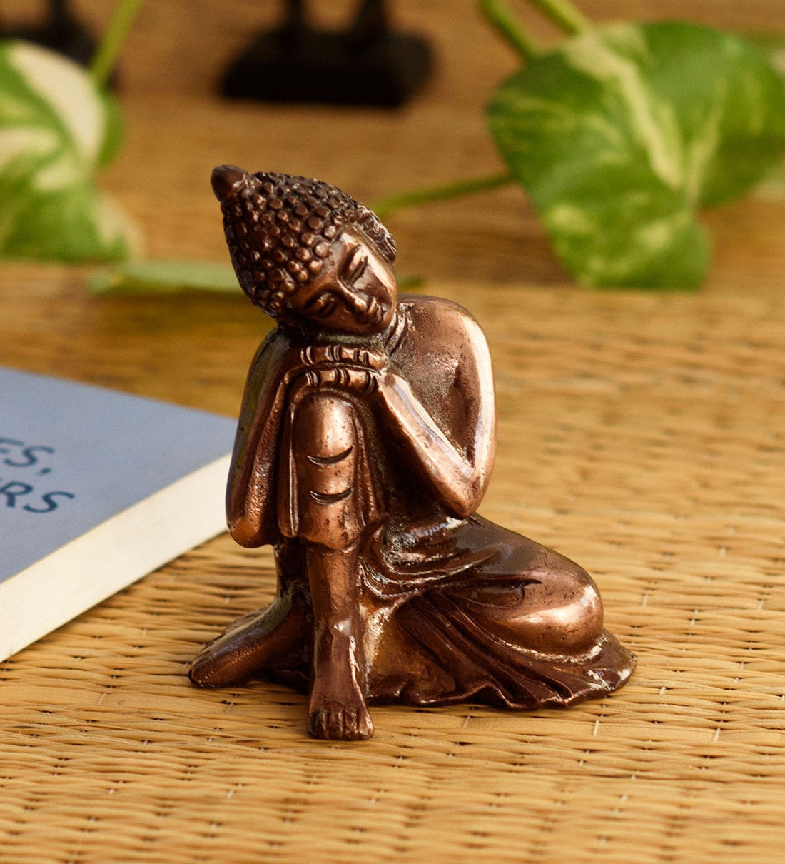 Brown Metal Resting Buddha On Knee, By eCraftIndia