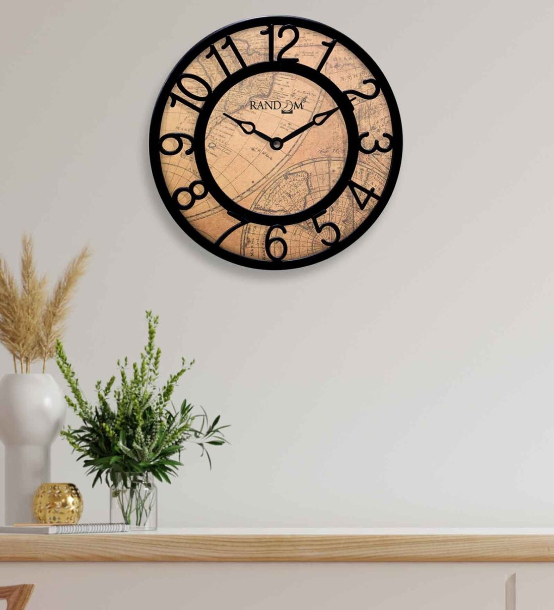 Black Plastic Contemporary Modern Wall Clock, By Random