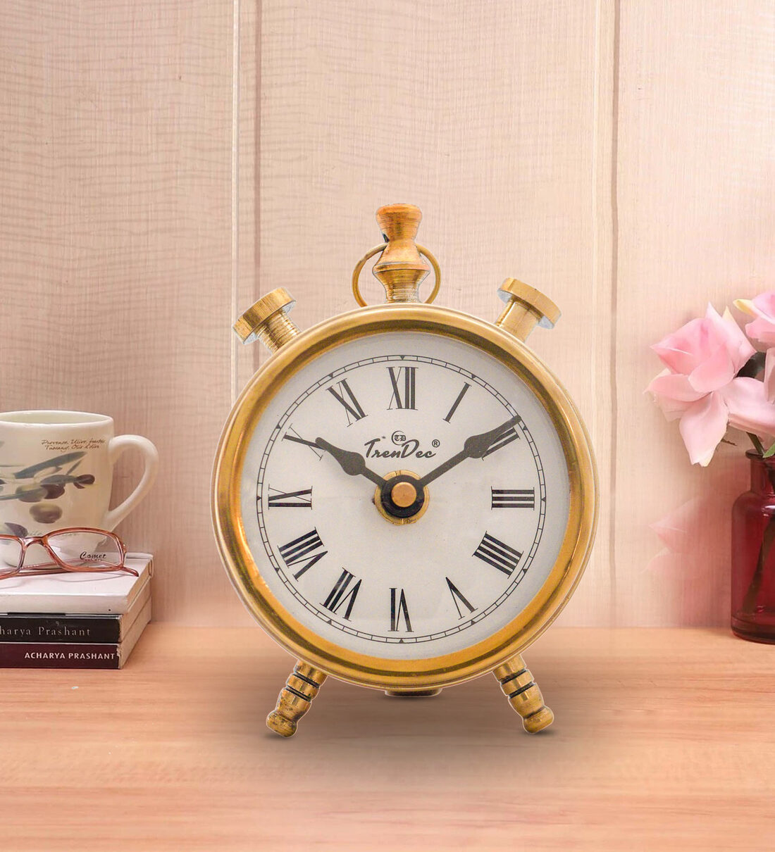 Golden Vintage Style Table Clock, By Trendec